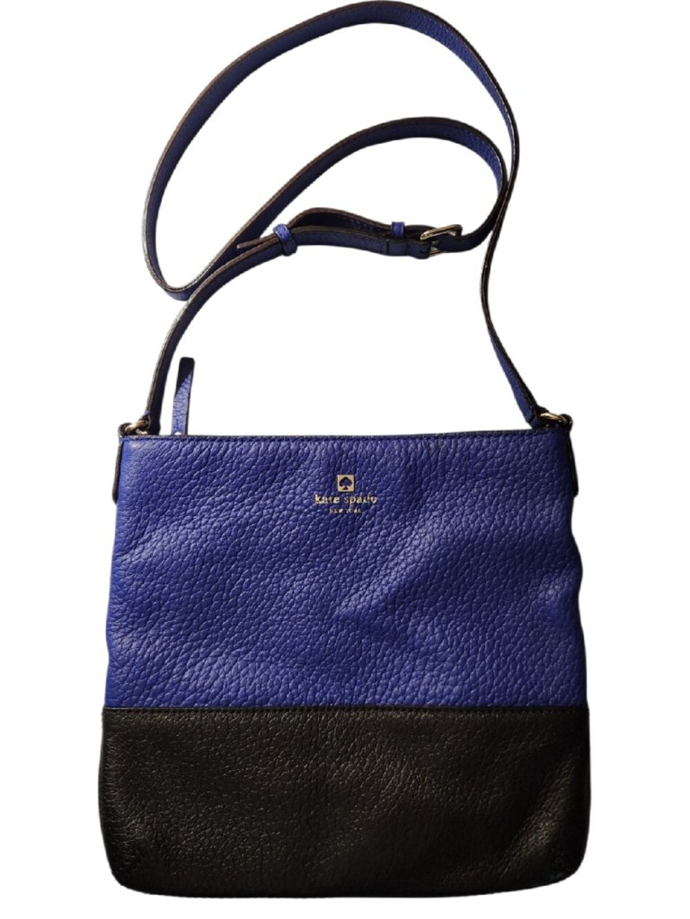 Kate Spade Shoulder Bag Medium Blue Black Textured Pebbled Leather Zip Top Bag
